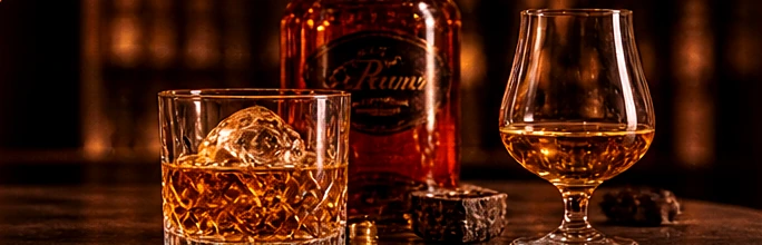 Bicchiere di whisky, rum e distillati